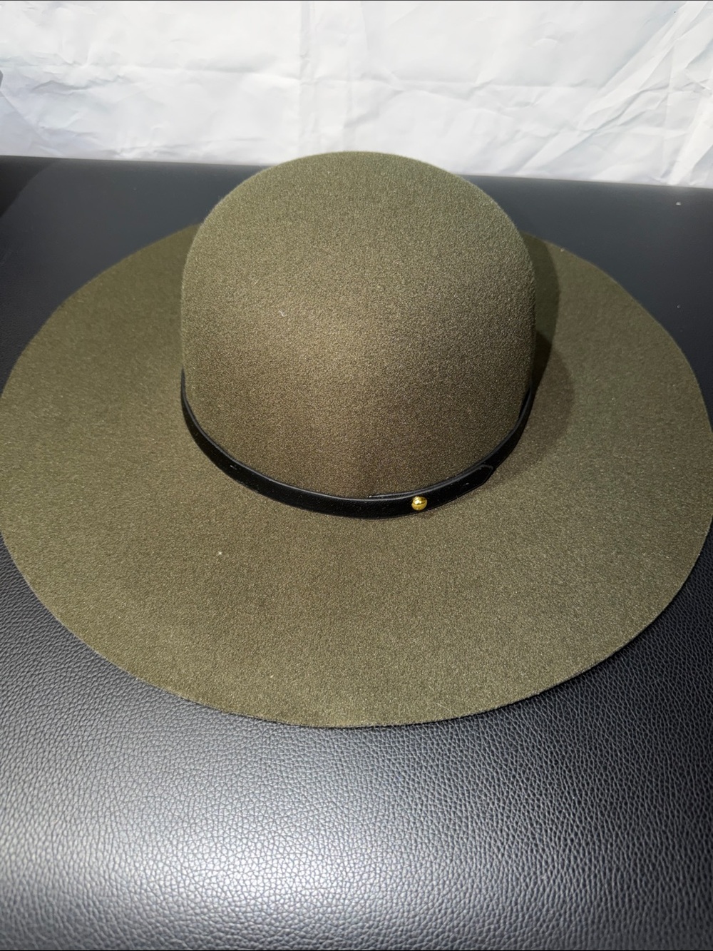Anthropologie Olive Wide-Brim Felt Hat with Black Band